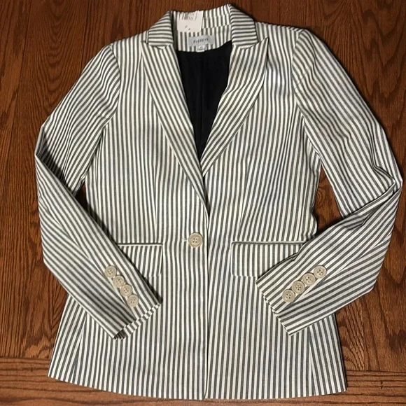 EVEREVE Tisbury stripe one button blazer blk white NWT cotton poly size XS